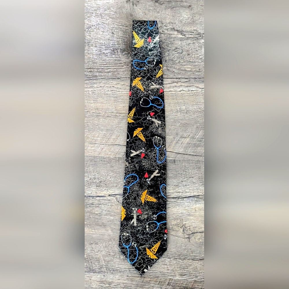 Doctor Pharmacy Medicine Ralph Marlin Necktie Black Multicolor Neck Tie 57" 1998